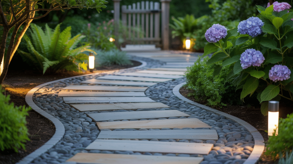 Flagstone Pathway with Pebble Borders