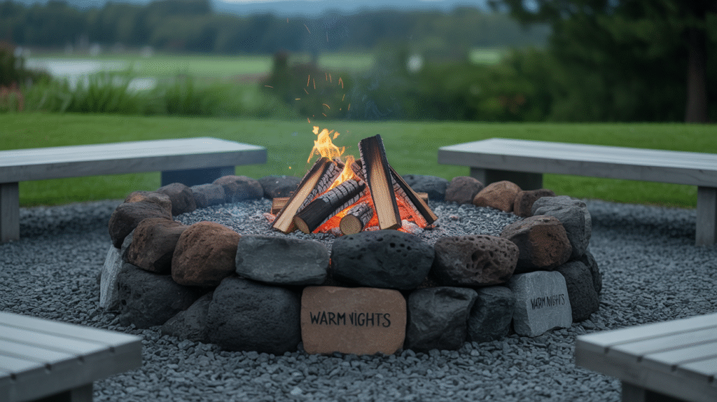  Modern Fire Pit with Rock Surround