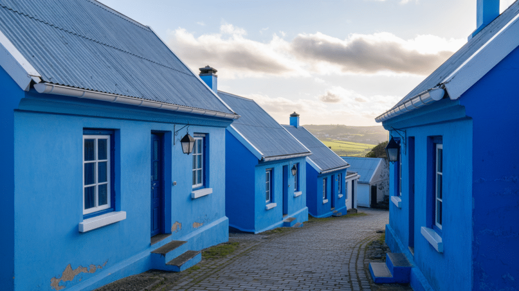 Cobalt Blue with Gray Roofing