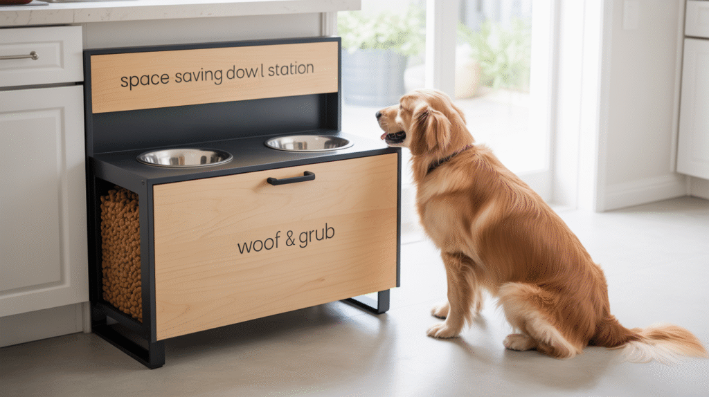 Dog Bowl Feeding Station with Built-In Storage