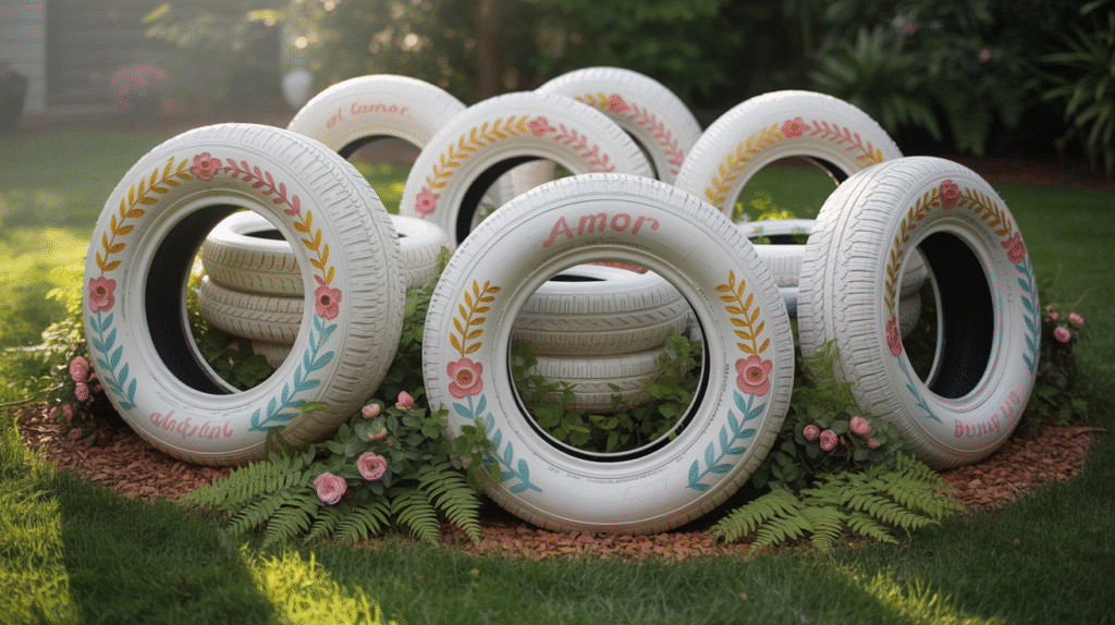 Tire Planter with Floral Patterns