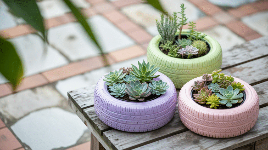 Painted Tire Pots for Succulents
