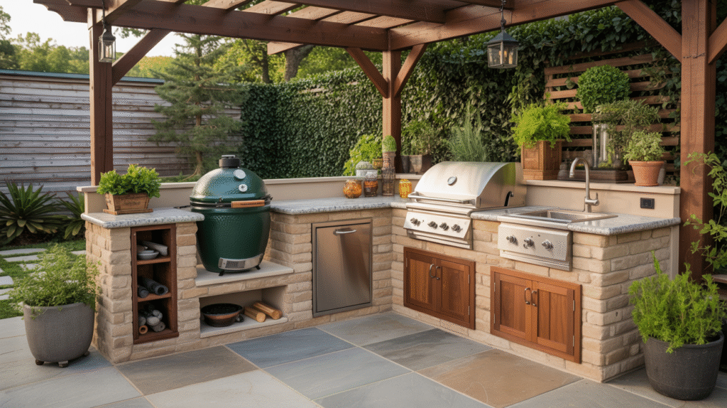 Built-in Big Green Egg Outdoor Kitchen Ideas