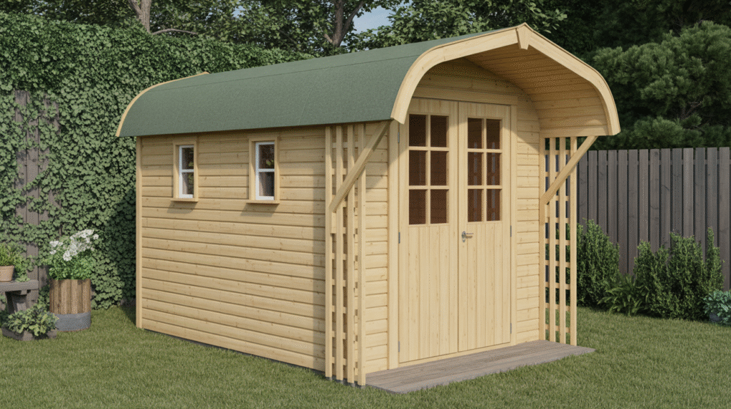 Curved Roof Sheds with Trellis