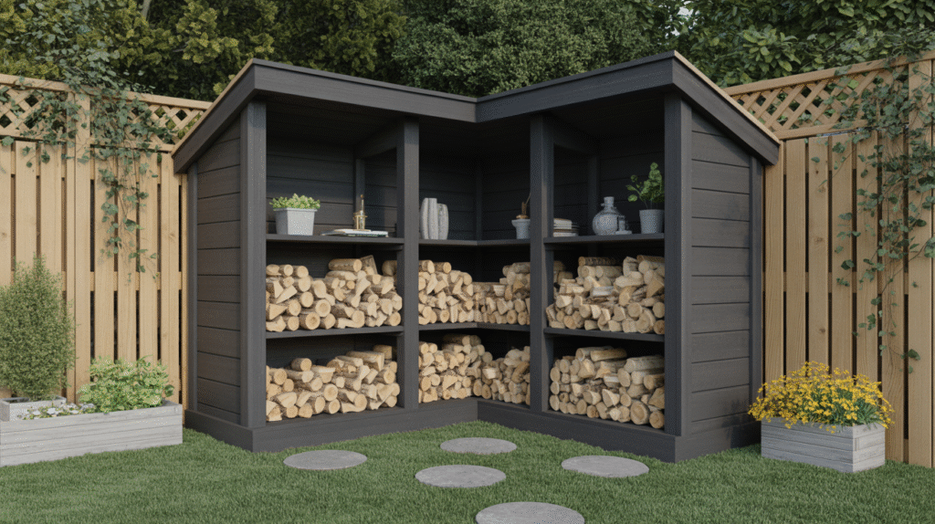 Dark-Finish Corner Log Sheds