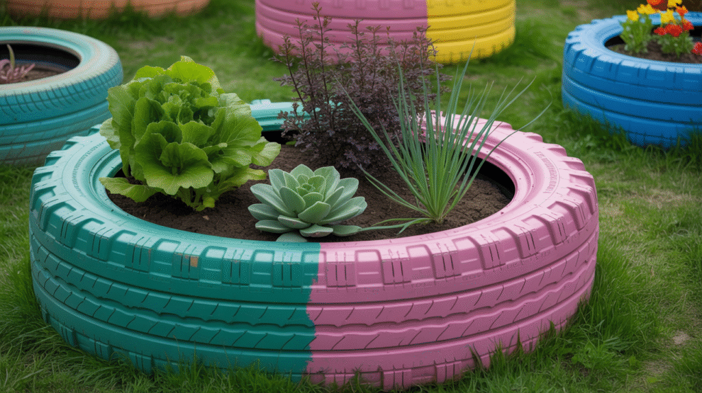 Upcycled Tractor Tire Planters
