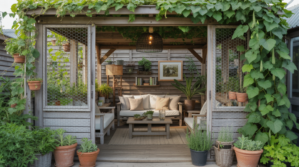 Chicken Wire Enclosures with Climbing Plants