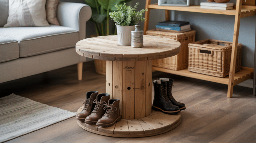 Turn a Wooden Spool into a Boot Rack