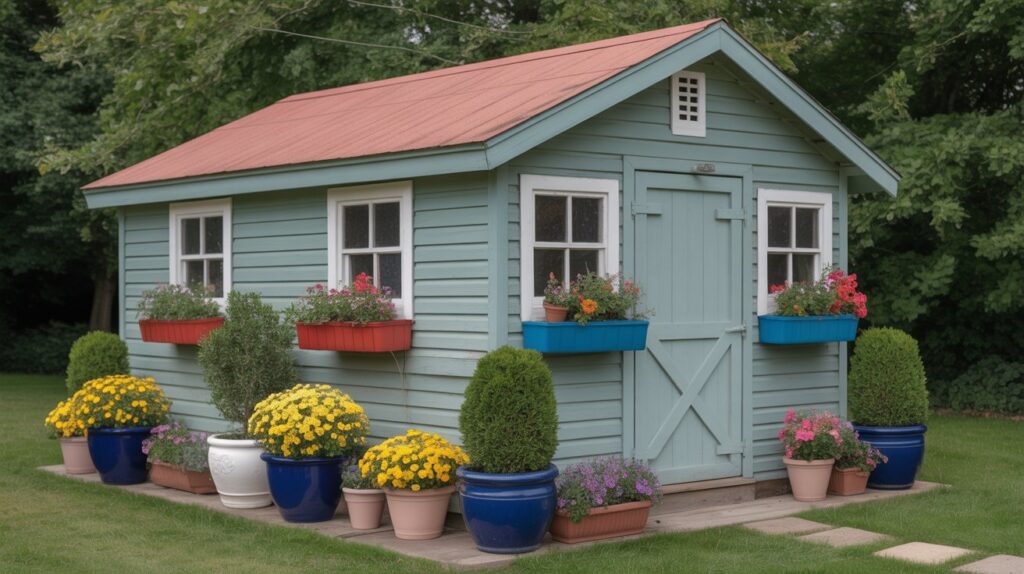 Revive an Old Shed with Paint and Planters