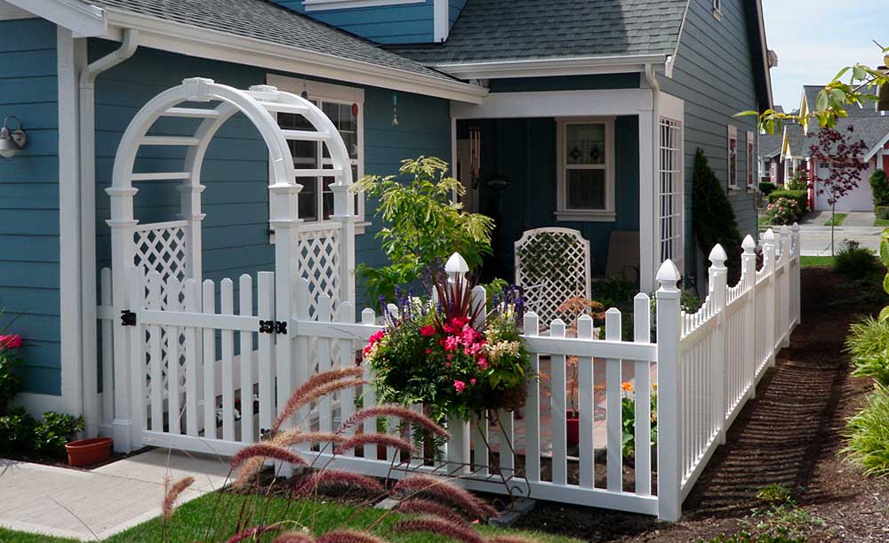 Front Entry Arbor Gate with Deck Railing