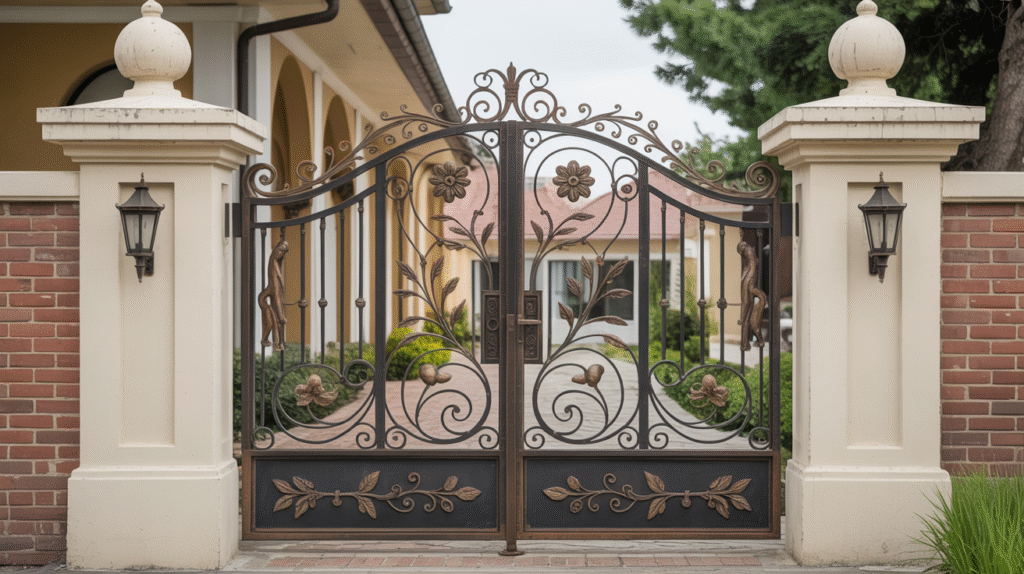 Ornamental Wrought Iron Gate with Sculpted Designs