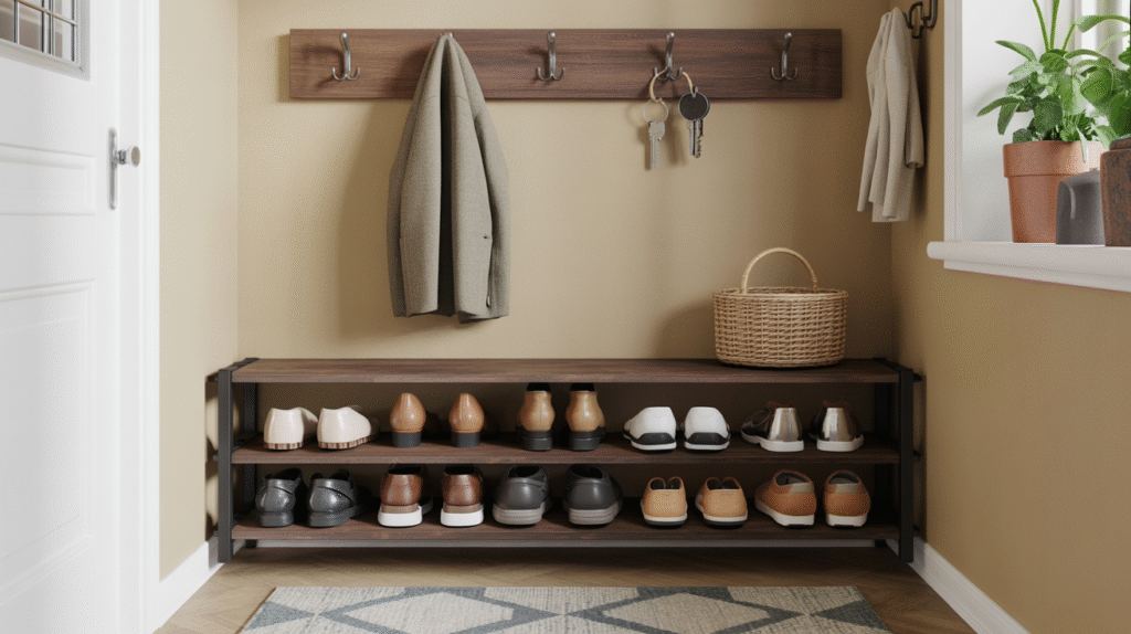 Wall-Mounted Wooden Shoe Rack