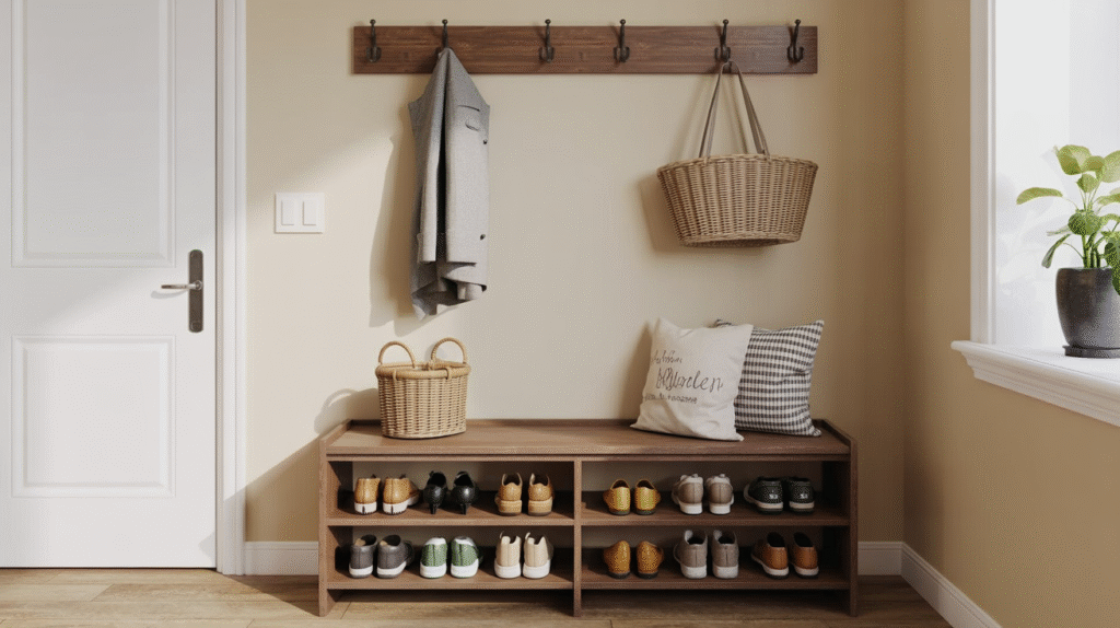 Bench with Open Shelves
