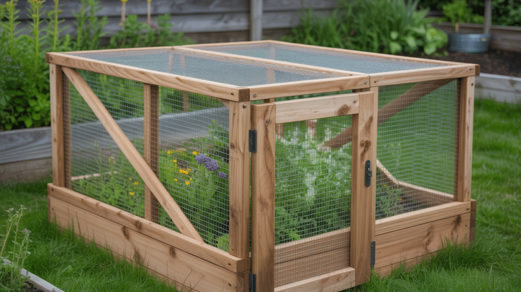 Wooden Garden Enclosures with Metal Mesh