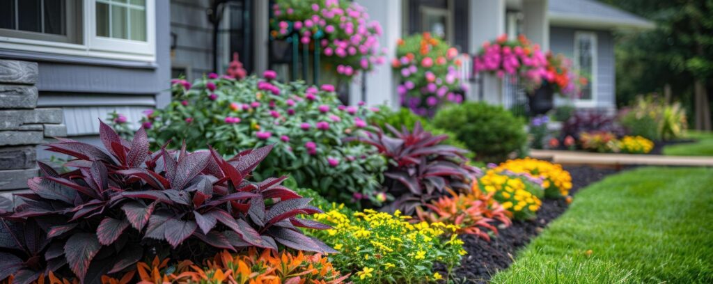 Front of House Symmetry with Flower Beds