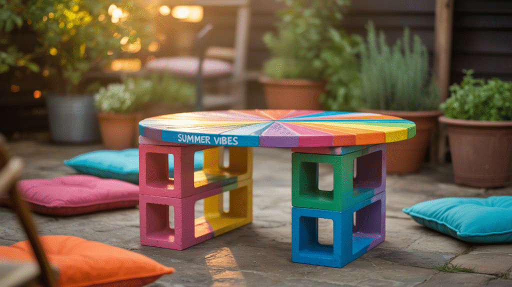 Painted Cinder Block Table