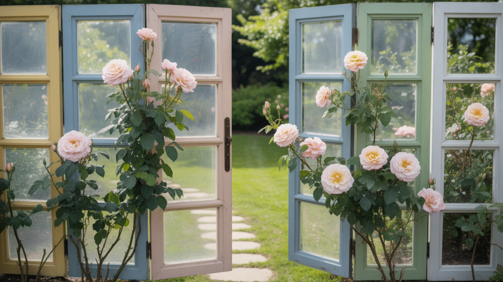Reclaimed Window Frame Fence for Artistic Appeal