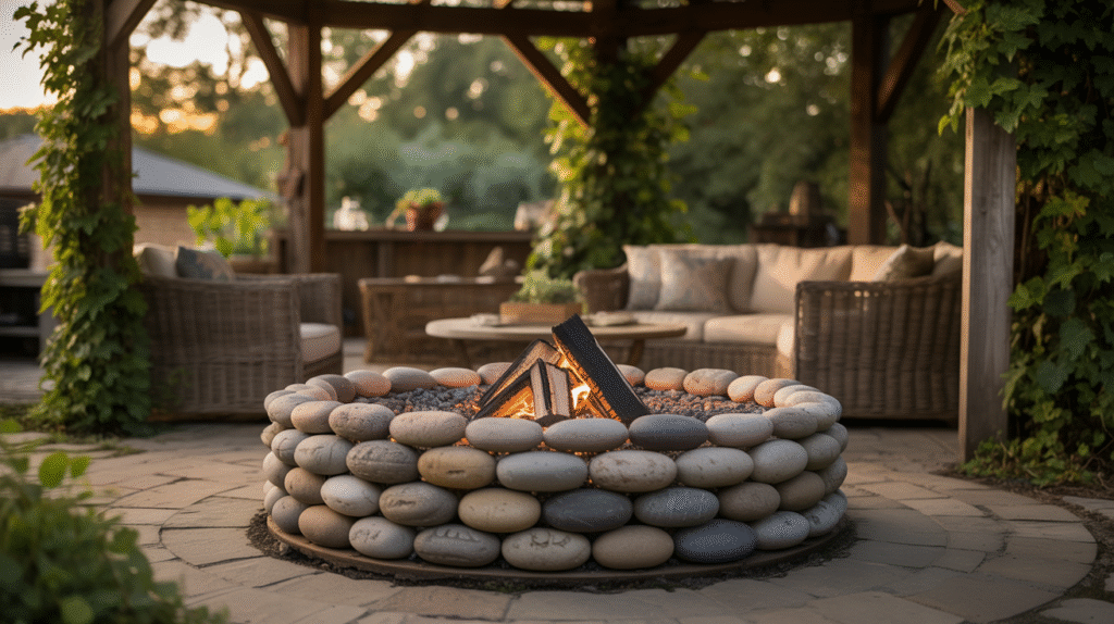 River Stone Fire Bowl Setup