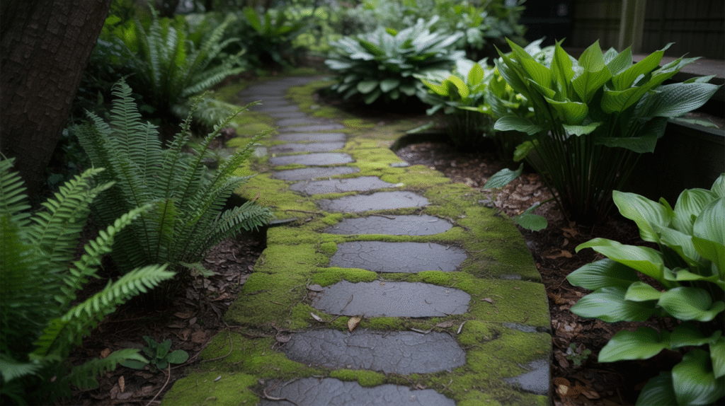 Moss-Lined Front Yard Path