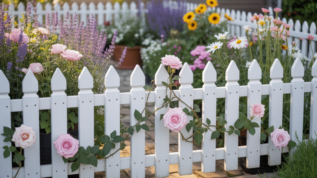 Cottage-Style Picket Fence with Climbing Vines