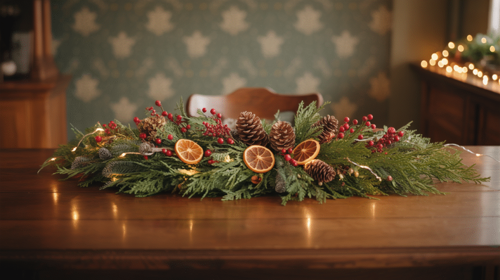 Layer in a garland runner for instant charm
