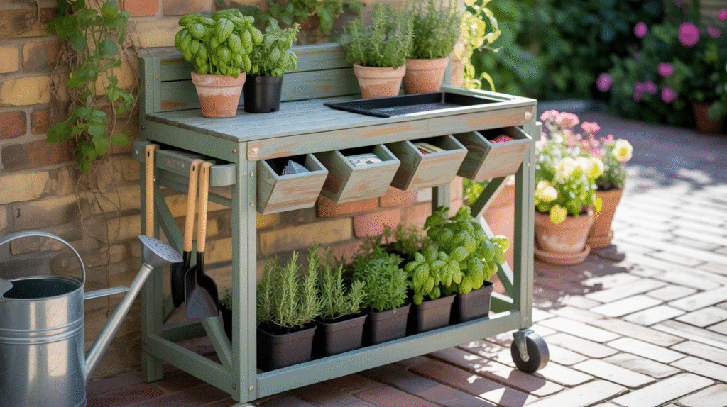 Garden Potting Bench With Wheels