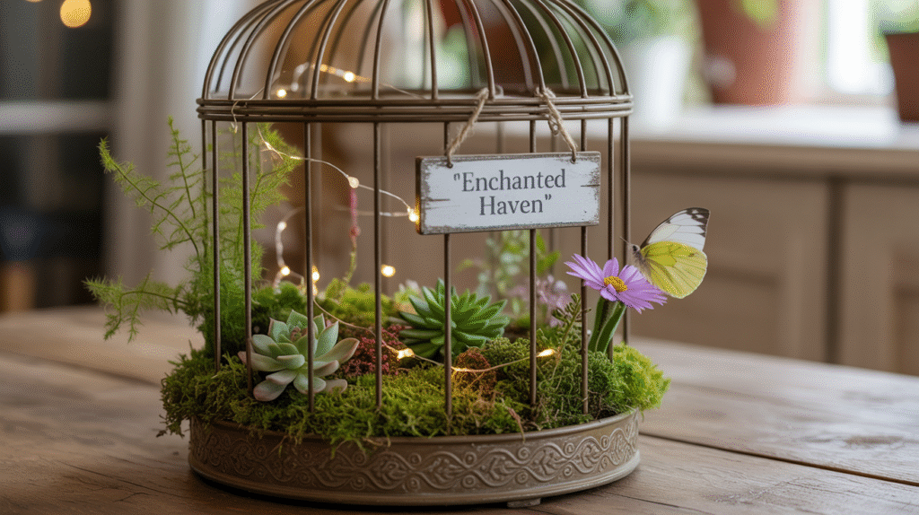 Fairy Garden in a Birdcage