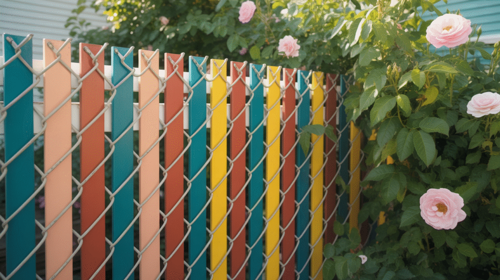  Chain Link Fence with Decorative Slats
