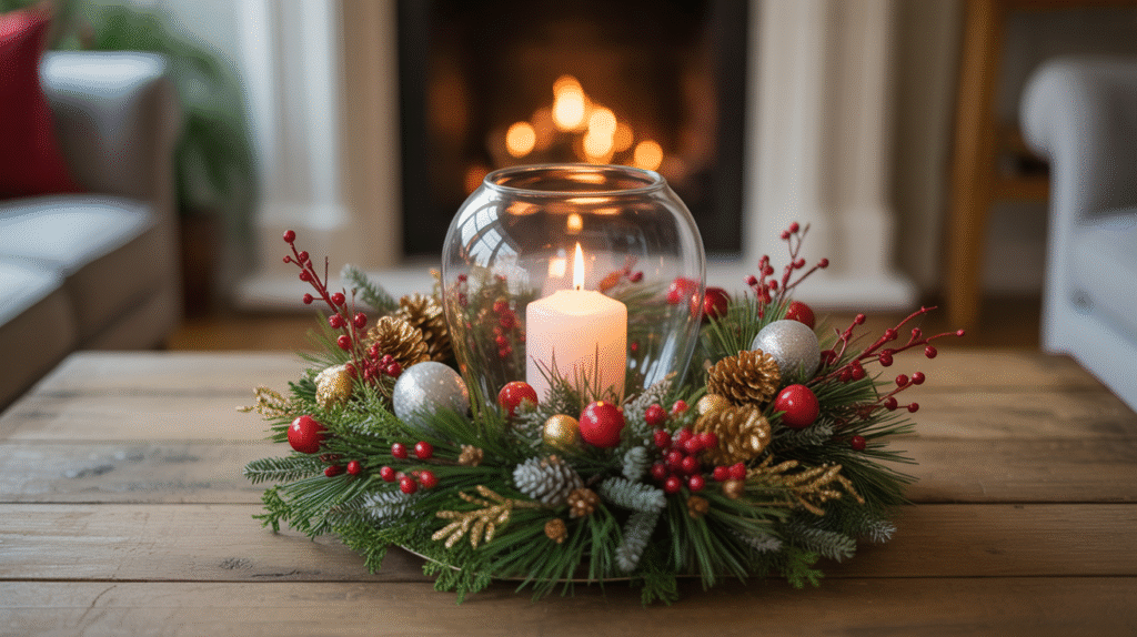 Place a wreath flat at the center of the table