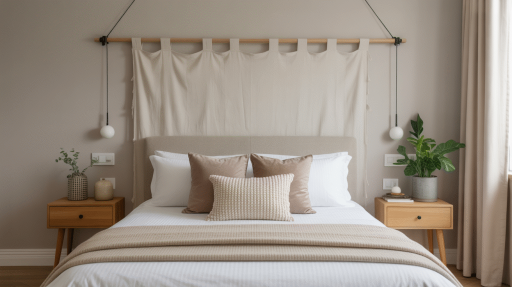 DIY Fabric Headboard Hung Like Wall Art
