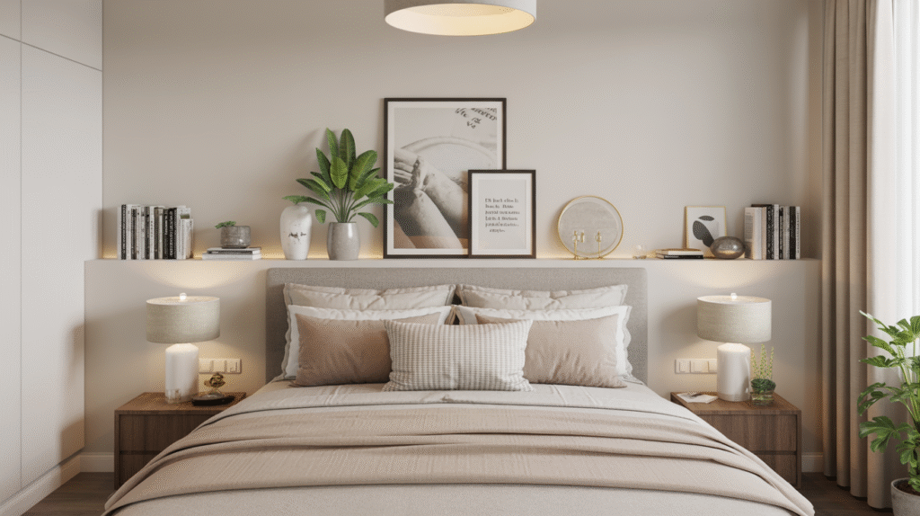 Bookshelf or Floating Shelf Behind the Bed