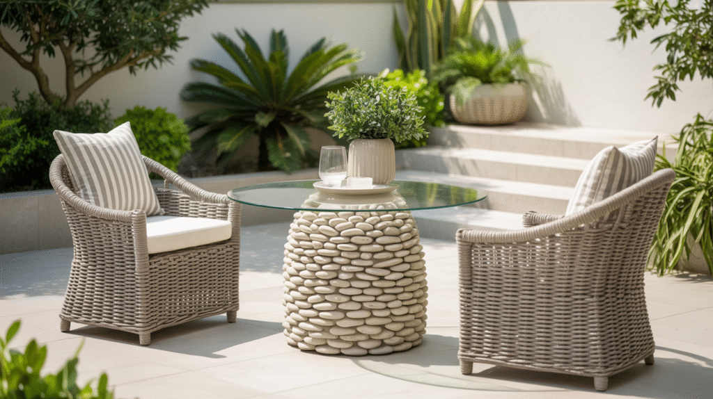 Round Glass and Stone Table