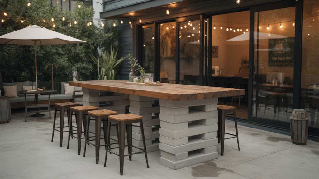 Concrete Block and Wood Slab Bar Table