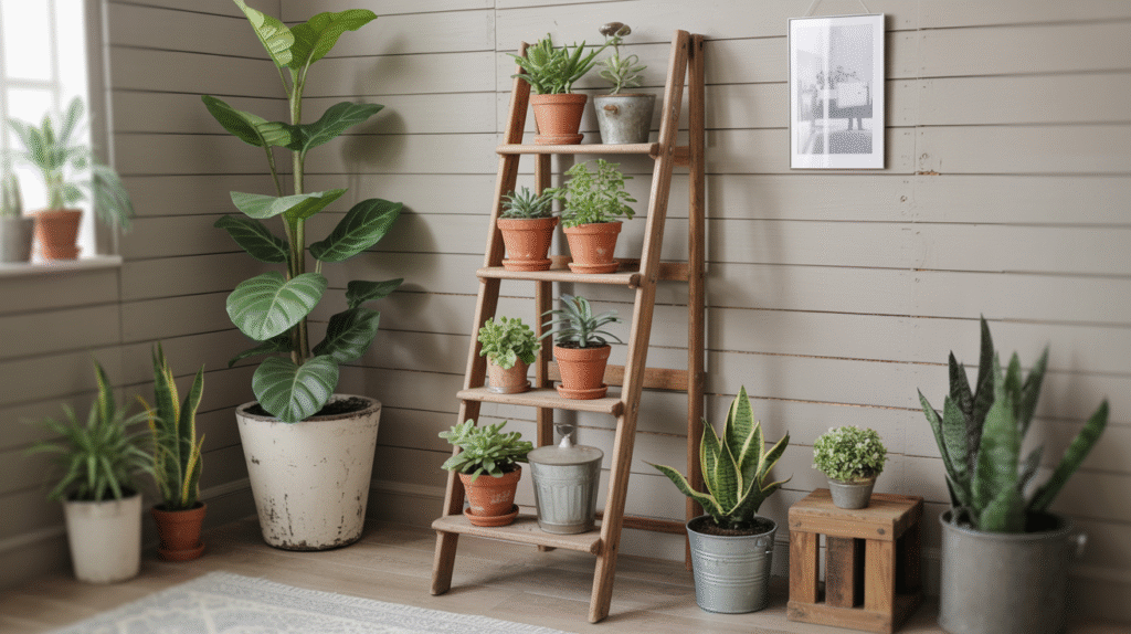 Repurposed Ladder Plant Stand