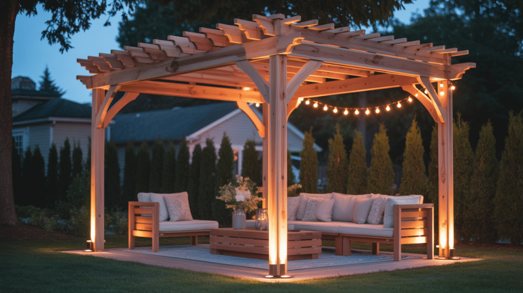 Cedar Pergola with Built-In Lighting