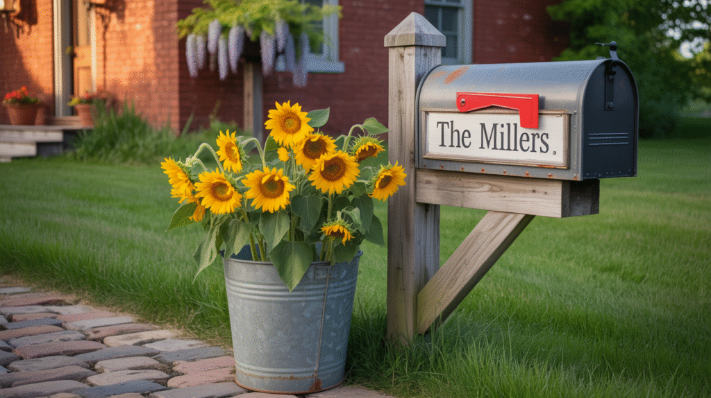 Mailbox Flower Bed with Galvanized Decor – Farmhouse Touch