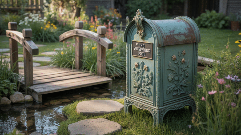 Mailbox Flower Bed with a Little Bridge – A Whimsical Scene