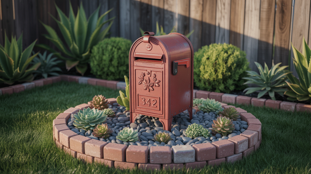Mailbox Garden Bed with Rocks – Low-Maintenance Beauty