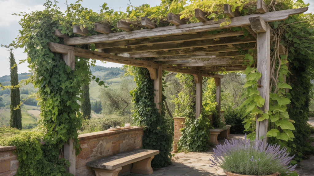 Rustic Pergola with Climbing Vines