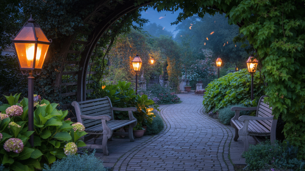 Lantern-Lit Pathway Nook for Evening Walks and Serenity