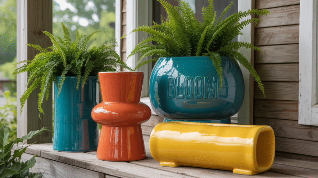 Vibrant Ceramic Statement Planters as Porch Jewelry