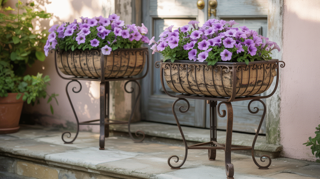 Classic Wrought Iron Standing Planters for European Elegance