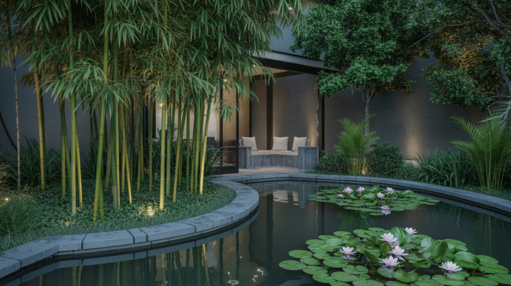 Bamboo and Water Lily Pond