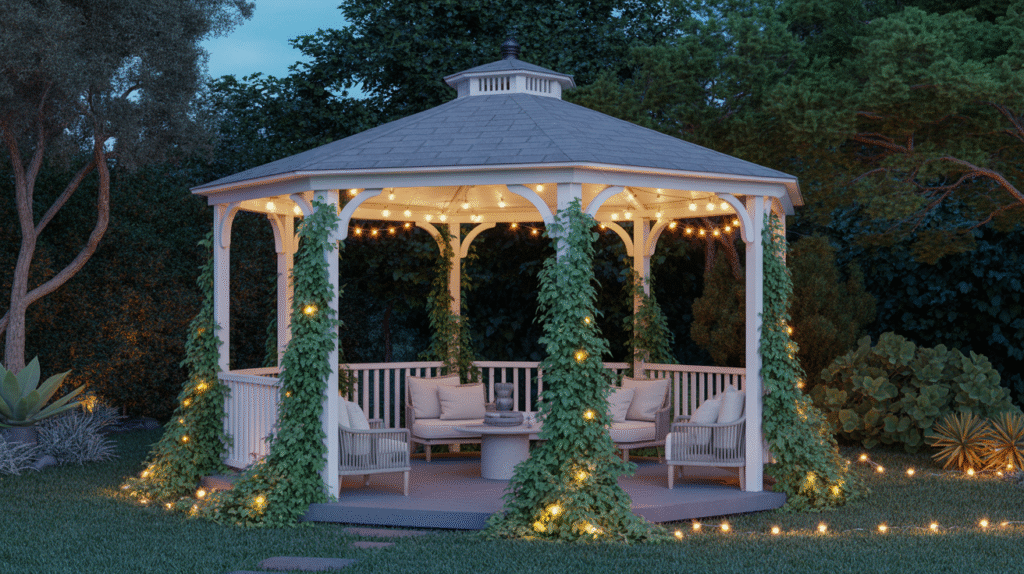 A Fairy Tale Gazebo Wrapped in Vines and Twinkling Lights