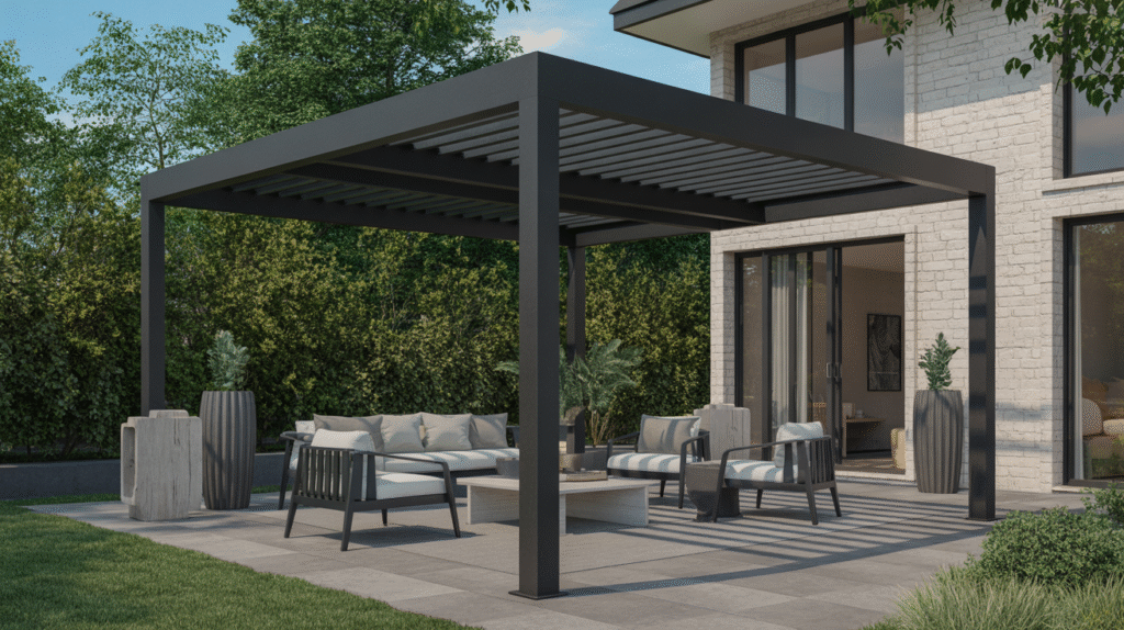 Sleek Black Pergola with a Modern Twist