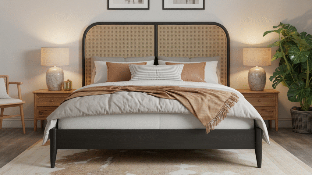 Tahoe Wood Frame Rattan Headboard – A Modern Rustic Classic